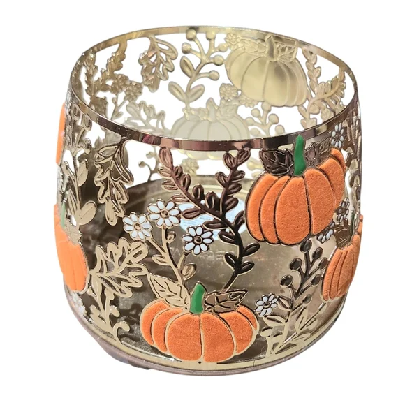 VELVET PUMPKINS 3-WICK CANDLE HOLDER BY BATH & BODY WORKS - Picture 2 of 3